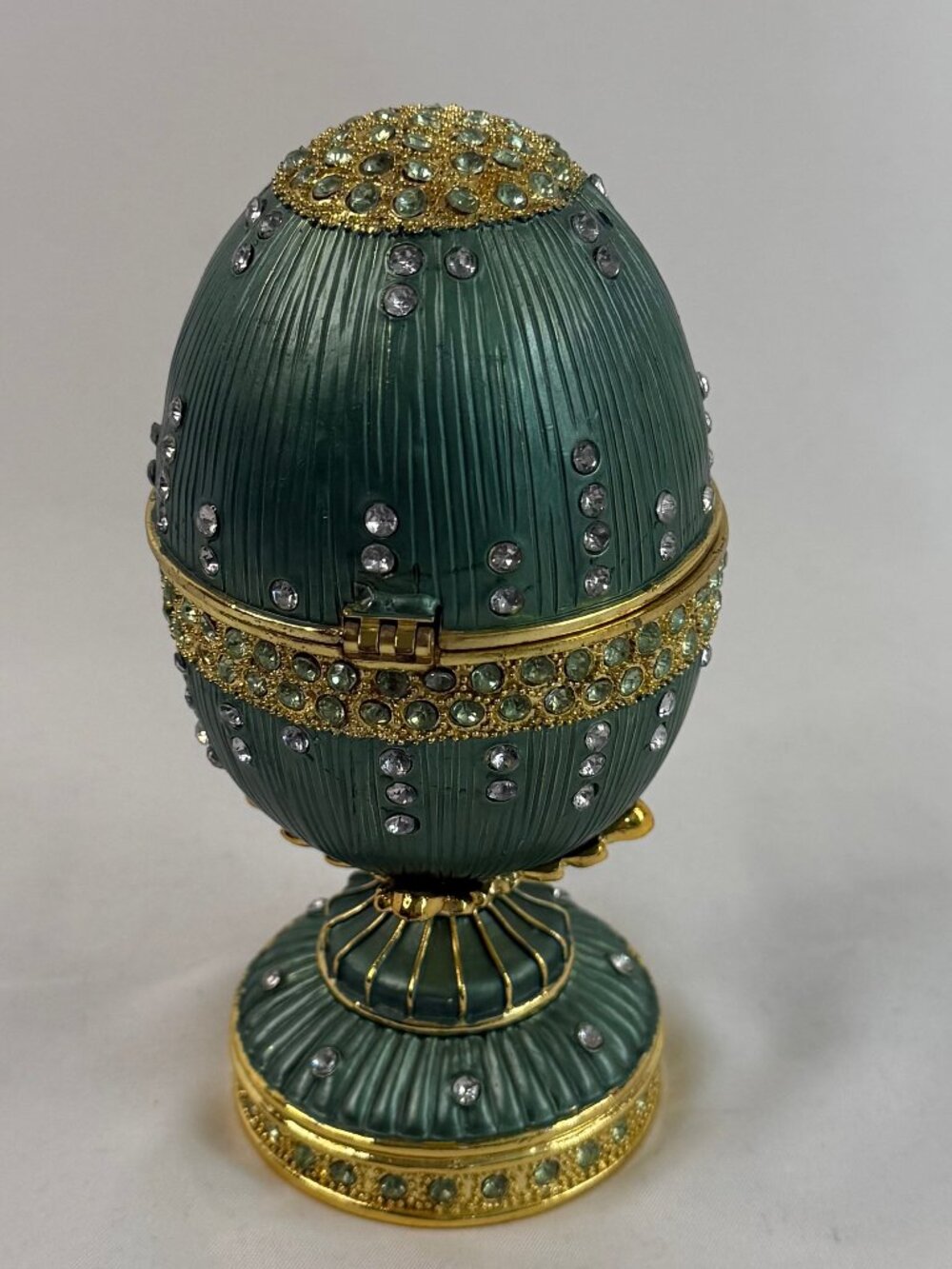 Roy Rose Bejeweled Musical Egg Jewelry Trinket Box 5.5" Lined Heavy Metal #4177